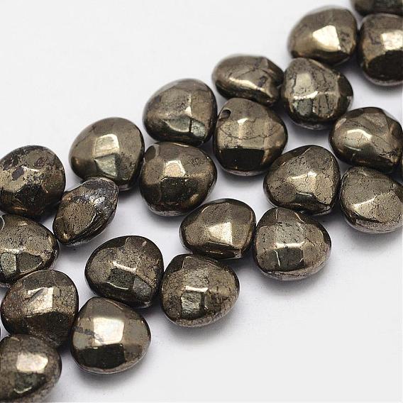 Natural Pyrite Beads Strands, Top Drilled Beads, Faceted, Teardrop