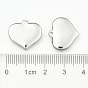 304 pendentifs coeur estampés en acier inoxydable, 16x17.5x3mm, Trou: 1mm