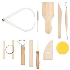 Tool Sets, with Wooden Pottery Clay Carving Curved Clapper Tool, Rolling Pin, Circular Clay Hole Cutters and Pottery Tools