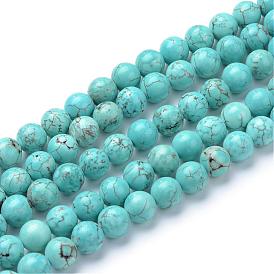 Synthétiques verts perles turquoise brins, ronde