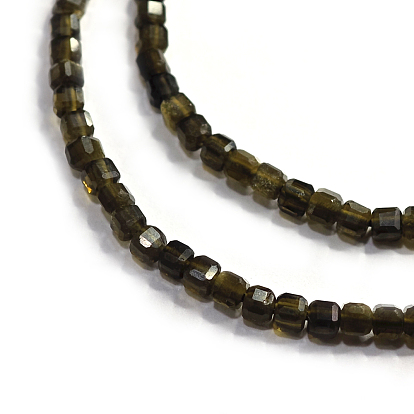 Natural Golden Sheen Obsidian Beads Strands, Cube, Faceted