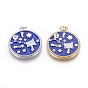 Brass Cubic Zirconia Pendants, with Enamel, Flat Round with Dipper