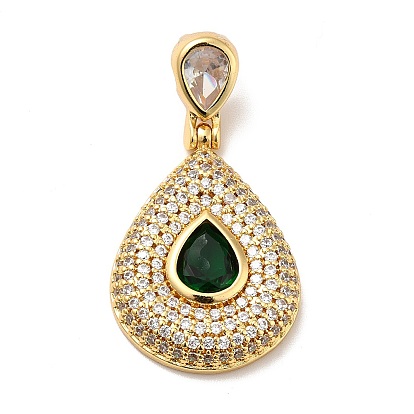 Brass Micro Pave Cubic Zirconia Pendants, Long-Lasting Plated, Real 18K Gold Plated, Teardrop