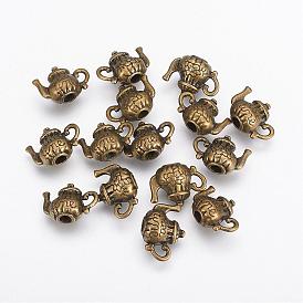 Tibetan Style Alloy Pendants, Cadmium Free & Lead Free, Teapot, 13x15x8mm, Hole: 2mm