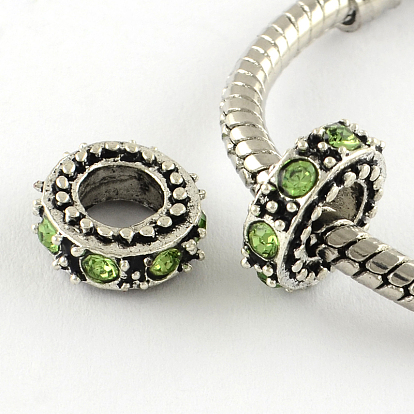 Antique Silver Plated Alloy Rhinestone Donut Large Hole European Beads