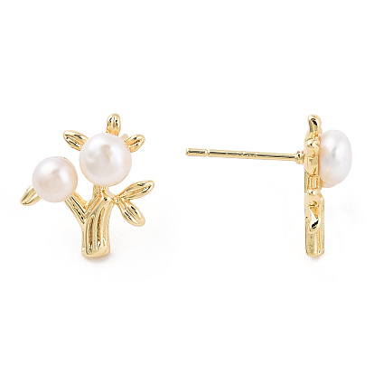 Boucles d'oreilles arbre de vie en perles naturelles avec 925 épingles en argent sterling, bijoux en laiton pour femmes