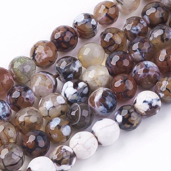 Naturelles feu crépitent agate perles brins, ronde, teint, 8mm, Trou: 1mm, Environ 47 pcs/chapelet, 15.35 pouce