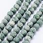 Natural Green Spot Jasper Beads Strands, Frosted, Round