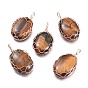 Gemstones Pendants, Wire Wrapped Pendants, with Rose Gold Plated Brass Wire, Oval