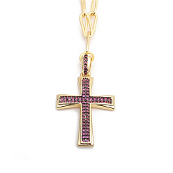 European and American Colorful Zircon Cross Hip-hop Necklace - Fashionable and Stylish