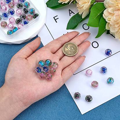 50Pcs 5 Style Handmade Lampwork Beads, with Gold Sand or Silver Foil, Inner Flower, Faceted, Rondelle