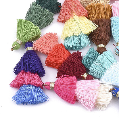 Polycotton(Polyester Cotton) Tassel Pendant Decorations, with Iron Findings, Golden