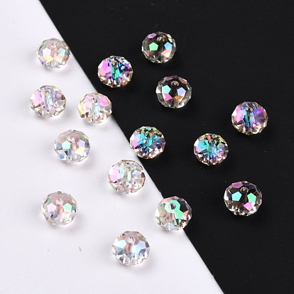 Glass Imitation Austrian Crystal Beads, AB Color Plated, Faceted, Flat Round