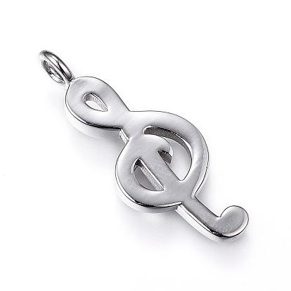 316 Surgical Stainless Steel Rhinestone Pendants, Musical Note
