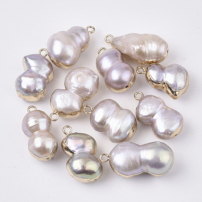 Pendentifs de perles d'eau douce de culture naturelle, avec demi-trou et boucle en laiton, bord plaqué, calebasse, or