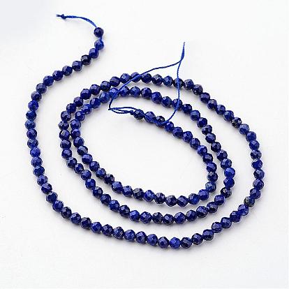 Natural Lapis Lazuli Beads Strands, Round, Faceted, 3mm, Hole: 0.8mm, about 146pcs/strand, 15.9 inch