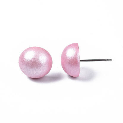Boucles d'oreilles en bois de schima demi-rond perlé pour fille femme, boucles d'oreilles avec 316 épingles chirurgicales en acier inoxydable