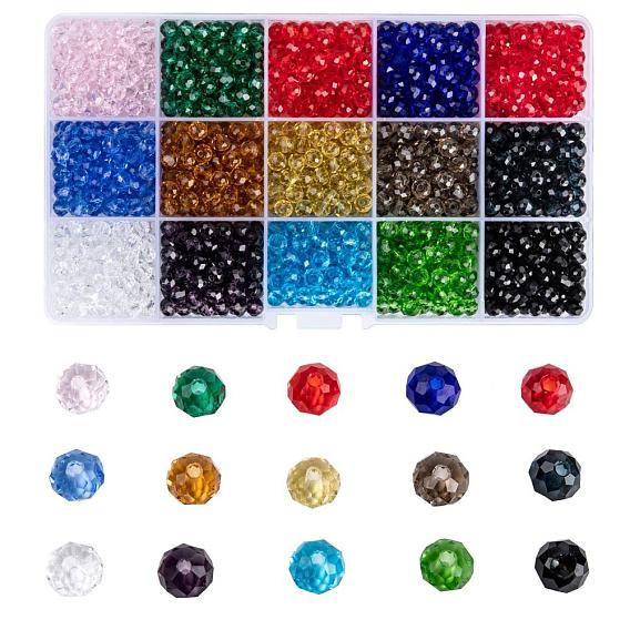 Perlas de vidrio de color sólido opaco, facetados, Rondana plana