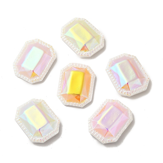 Opaque Resin Cabochons, AB Color Plated, Octagon