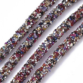 PVC Tubular Synthetic Rubber Cord, Hollow Pipe, with Back Plated Resin Rhinestone, Colorful