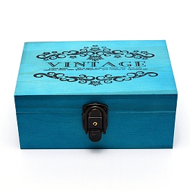Boîte en pin, avec motif vintage de mot et clés de fer, boîte de rangement, rectangle