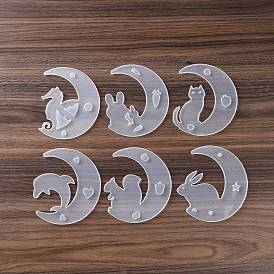DIY Animal on the Crescent Moon Big Pendant Silicone Molds, Resin Casting Molds, for UV Resin, Epoxy Resin Jewelry Making