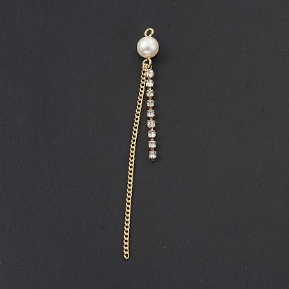 Brass Rhinestone Tassel Big Pendants, with Plastic Imitation Pearl Beaded Charms