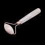 Natural Rose Quartz Massage Tools, Facial Rollers, with Brass Findings, Rose Gold