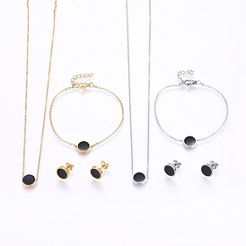 304 Stainless Steel Jewelry Sets, Pendant Necklaces & Stud Earrings & Bracelets, with Enamel, Flat Round