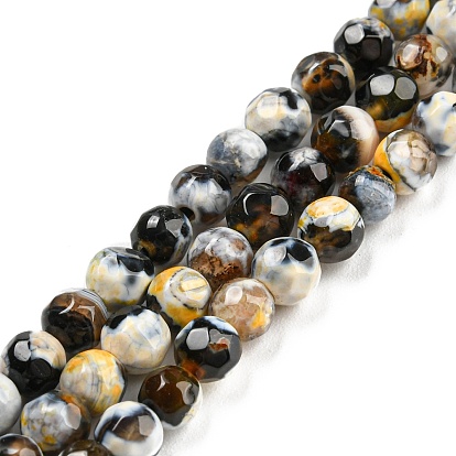 Dyed Natural Fire Crackle Agate Beads Strands, Faceted Round