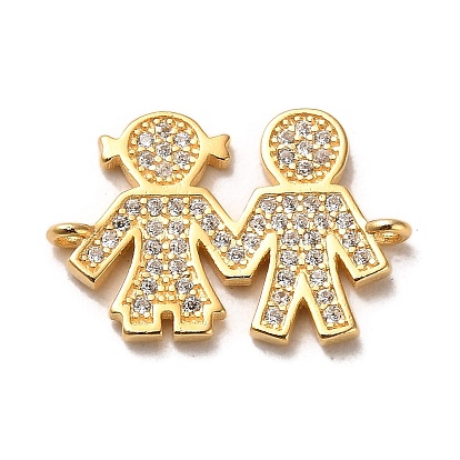 925 Sterling Silver Connector Charms, with Clear Cubic Zirconia, Boy & Girl, with 925 Stamp