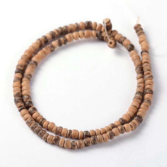 Natural Coconut Rondelle Bead Strands, 4x1.5~4.5mm, Hole: 1mm, about 144pcs/strand, 15 inch