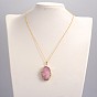 Vogue Design Brass Natural Druzy Agate Pendant Necklaces, with Brass Chains and Spring Ring Clasps, 18 inch 