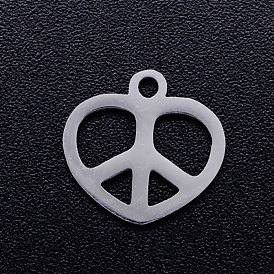 201 Stainless Steel Charms, Heart with Peace Sign