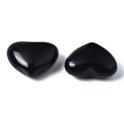 Piedra de palma de corazón de obsidiana negra natural, piedra de bolsillo para la meditación de equilibrio de energía