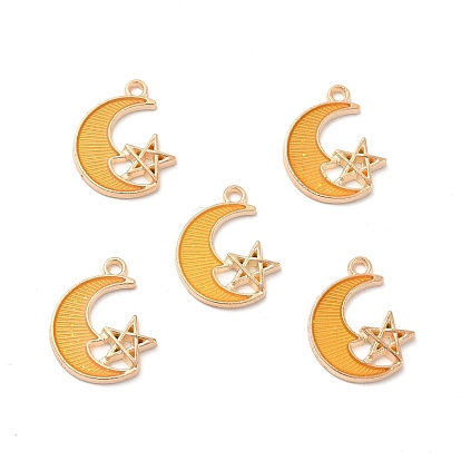 Alloy Enamel Pendants, Golden, Moon with Star Charm