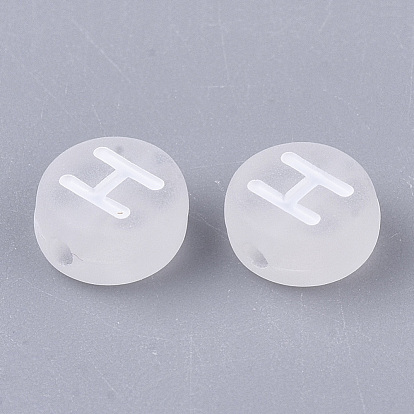 Transparent Frosted Acrylic Beads, Horizontal Hole, Flat Round with Random Initial Letter