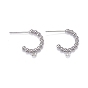 Brass Stud Earring Findings, Half Hoop Earrings, with Loops, Long-Lasting Plated