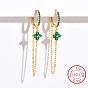 Cubic Zirconia Hoop Earrings, 925 Sterling Silver Earrings, Clover & Cable Chain Dangle Earring for Women, with 925 Stamp