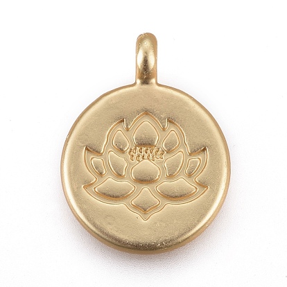 Tibetan Style Alloy Pendants, Flat Round with Lotus, Lead Free & Nickel Free & Cadmium Free