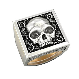 Alloy Skull Signet Finger Ring, Gothic Punk Jewelry for Women