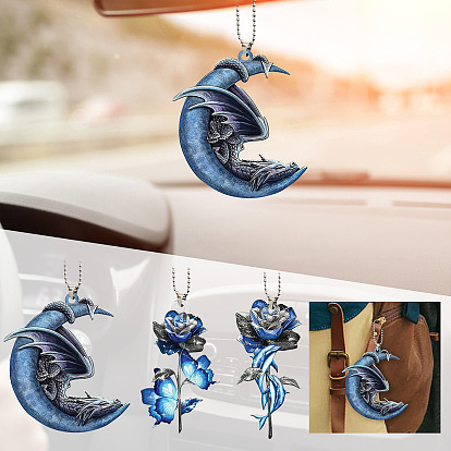 Printed Acrylic Pendant Decorations, with Iron Ball Chain for Car Hanging Decorations