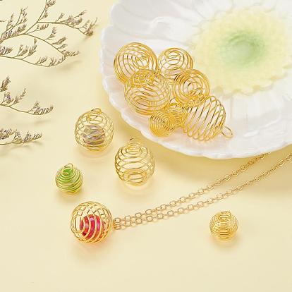 30Pcs 3 Style Round Iron Wire Pendants, Spiral Bead Cage Pendants, with Silver Polishing Cloth