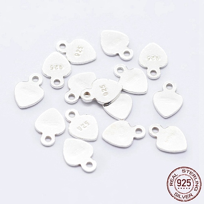925 Sterling Silver Chain Tabs, with 925 Stamp, Heart