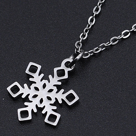 Christmas Theme, 201 Stainless Steel Pendant Necklaces, with Cable Chains and Lobster Claw Claspss, Snowflake