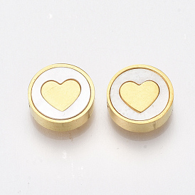 304 Stainless Steel Beads, with Shell, Flat Round with Heart