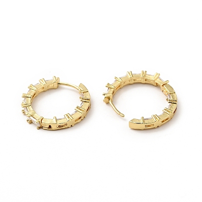 Clear Cubic Zirconia Hinged Hoop Earrings, Rack Plating Brass Jewelry for Women