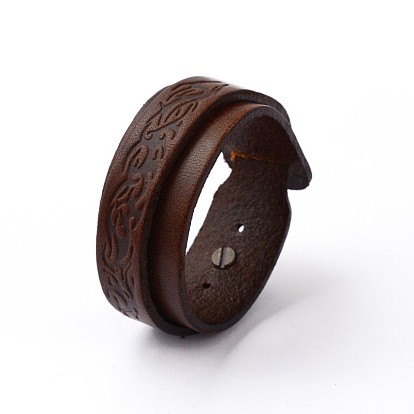 Сплав шнур кожаный браслеты, 375~380x15~26 мм