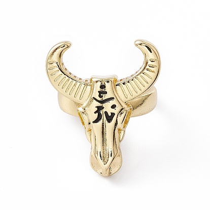 Brass OX Head Open Cuff Ring, Enamel Yoga Theme Jewelry for Women, Lead Free & Cadmium Free