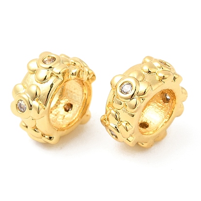 Micro cuivres ouvrent zircone cubique perles européennes, Perles avec un grand trou   , plat et circulaire avec fleur